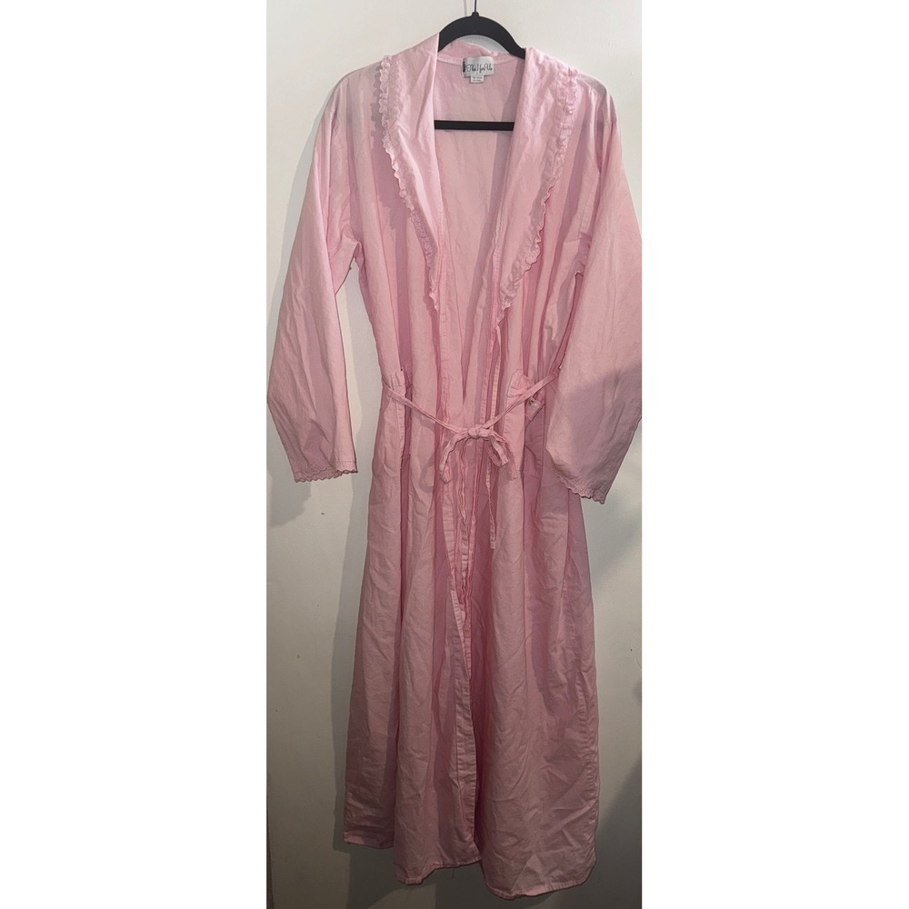 The 1 for U Pink Cotton Robe Eyelet Lace Trim Long Dressing Gown Plus Size XXXL